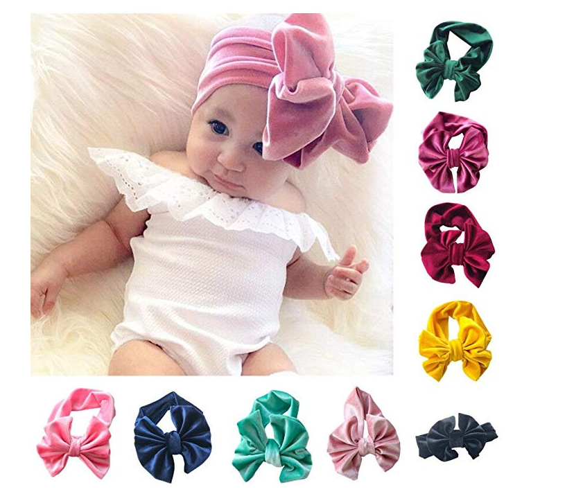 ChicBabies Turban baby, toddler girl bow velvet headband photography props