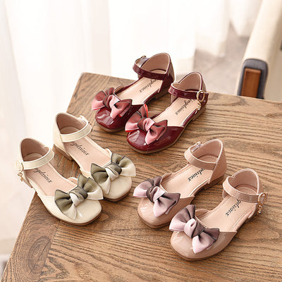 spring new children's shoes girls soft bottom sandals bow princess shoes baby single shoes bag leather shoes