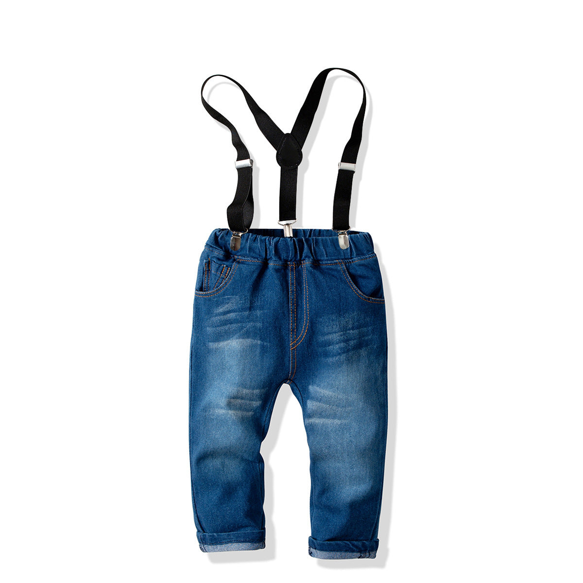 Boy's baby cotton long-sleeved collar shirt denim suspenders trousers suit