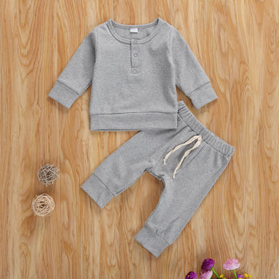 Children's Clothing Autumn And Winter Amazon Foreign Trade Explosion Models Baby Children Round Neck Solid Color Long Sleeve Two-piece suit