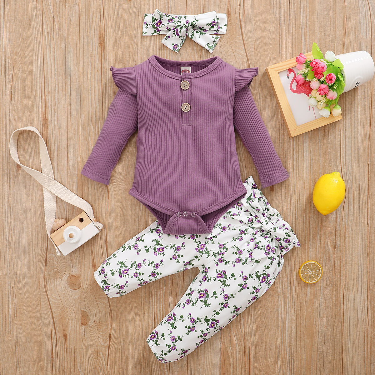 Baby Long-sleeved Pit Strip Long-sleeved Bodysuit Trousers