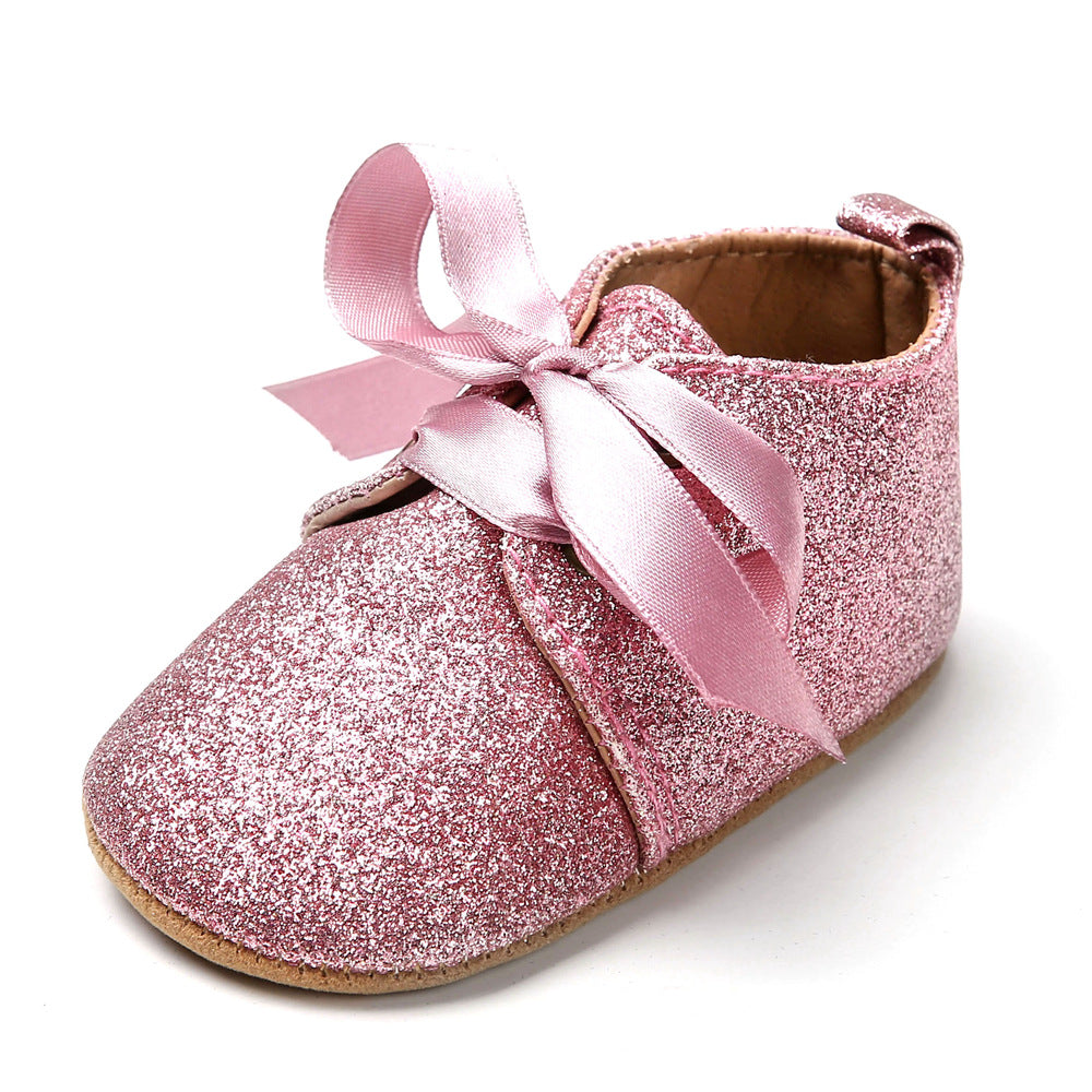 New Glitter Glitter Lace-Up Soft Sole Baby Shoes 0-1 Year Old Soft Sole Baby Toddler Shoes