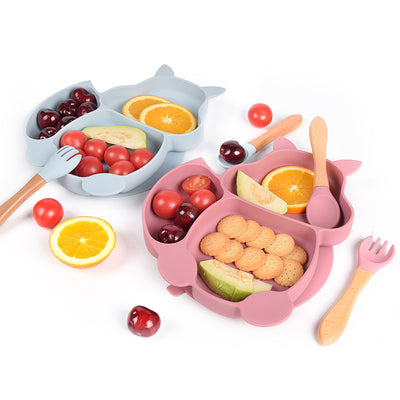 Baby Silicone Food Supplement Bowl Baby Spoon Silicone Kid's Dinner Plate