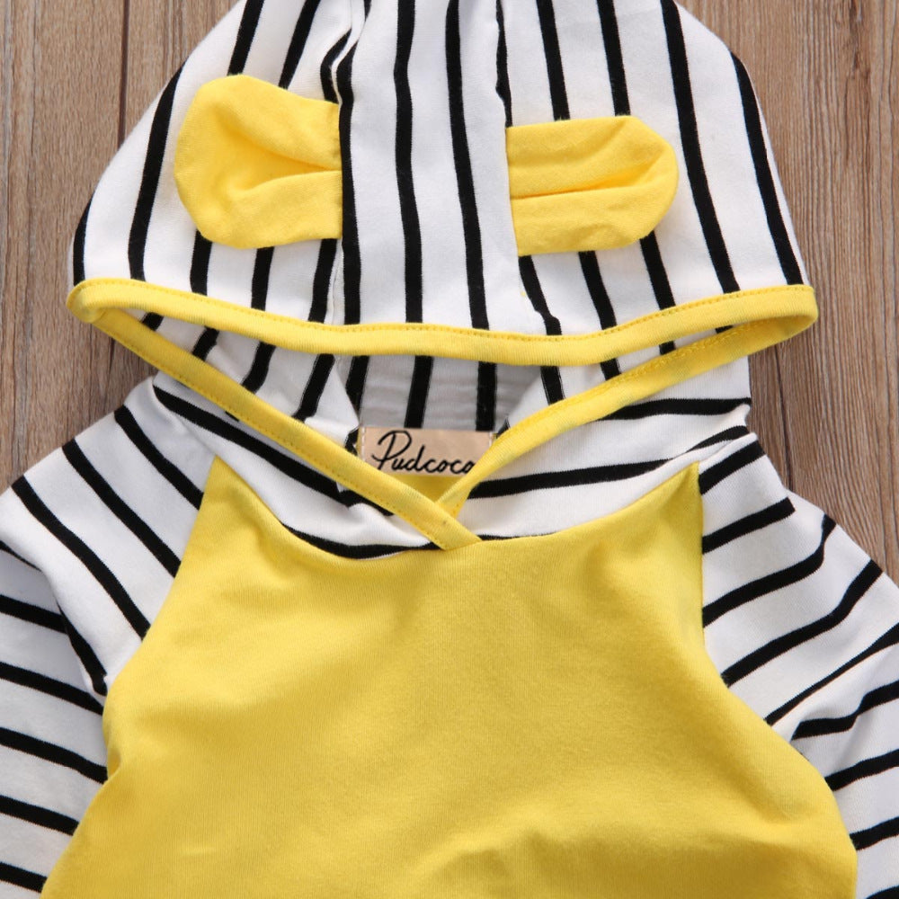 New Ins Yellow Striped Suit With Hood For Babies