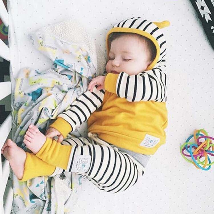 New Ins Yellow Striped Suit With Hood For Babies