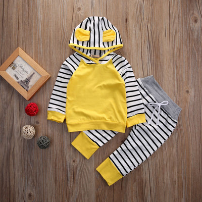 New Ins Yellow Striped Suit With Hood For Babies