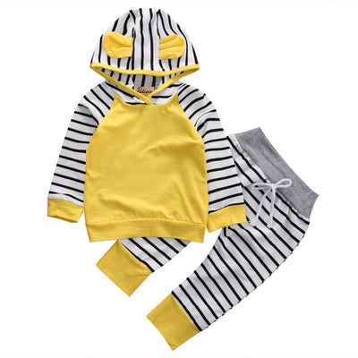 New Ins Yellow Striped Suit With Hood For Babies