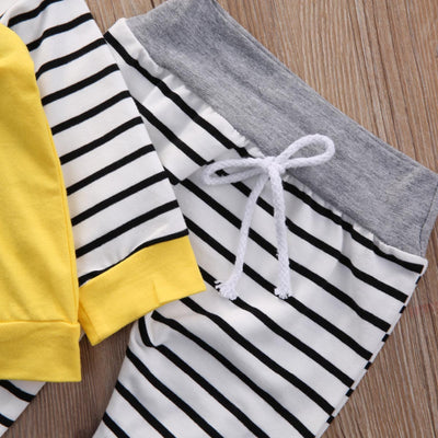 New Ins Yellow Striped Suit With Hood For Babies