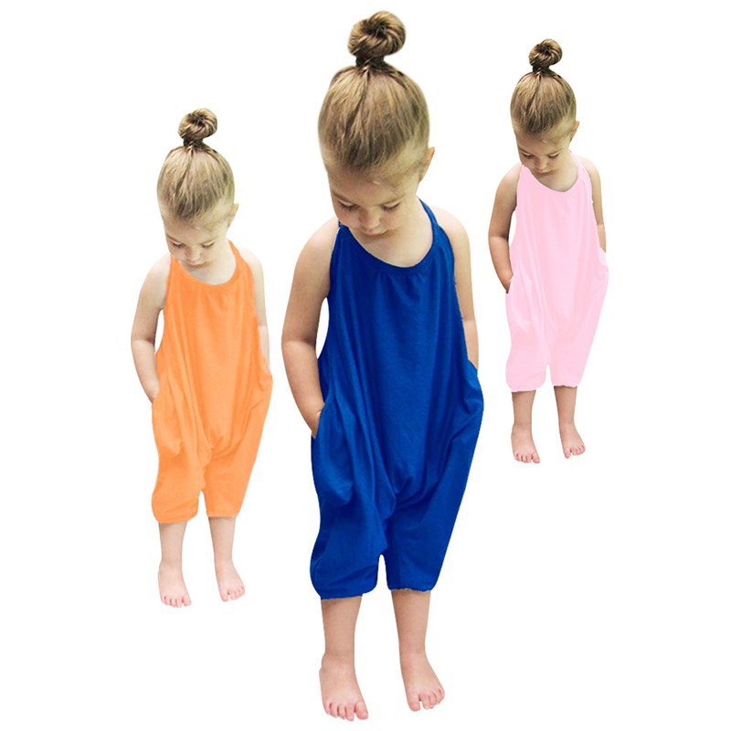 New Fashion Kids Baby Girls Strap Cotton Romper Toddler Sling Jumpsuit Harem Trousers Lace Up Sport Casual Loose Summer Clothes