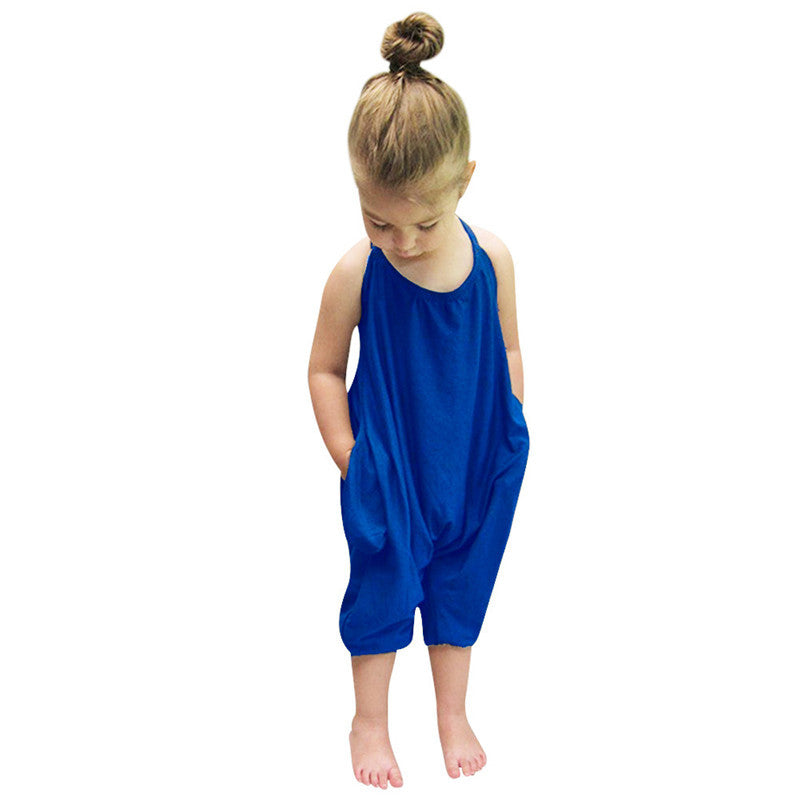 New Fashion Kids Baby Girls Strap Cotton Romper Toddler Sling Jumpsuit Harem Trousers Lace Up Sport Casual Loose Summer Clothes