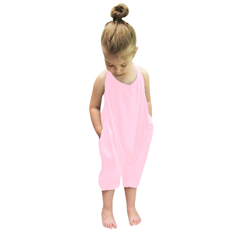 New Fashion Kids Baby Girls Strap Cotton Romper Toddler Sling Jumpsuit Harem Trousers Lace Up Sport Casual Loose Summer Clothes