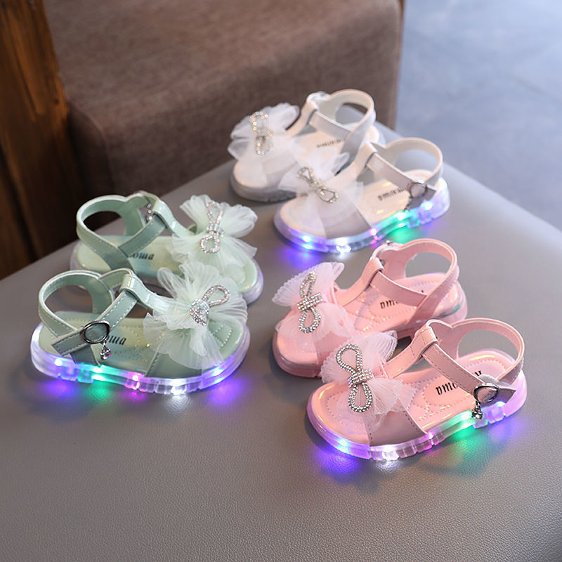 Baby Sandals Light Up, Girls Princess Shoes, Flowers, Soft-soled Toddler Shoes