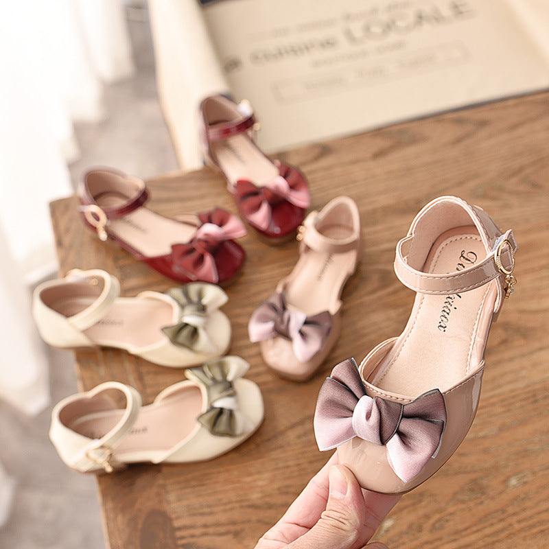 spring new children's shoes girls soft bottom sandals bow princess shoes baby single shoes bag leather shoes