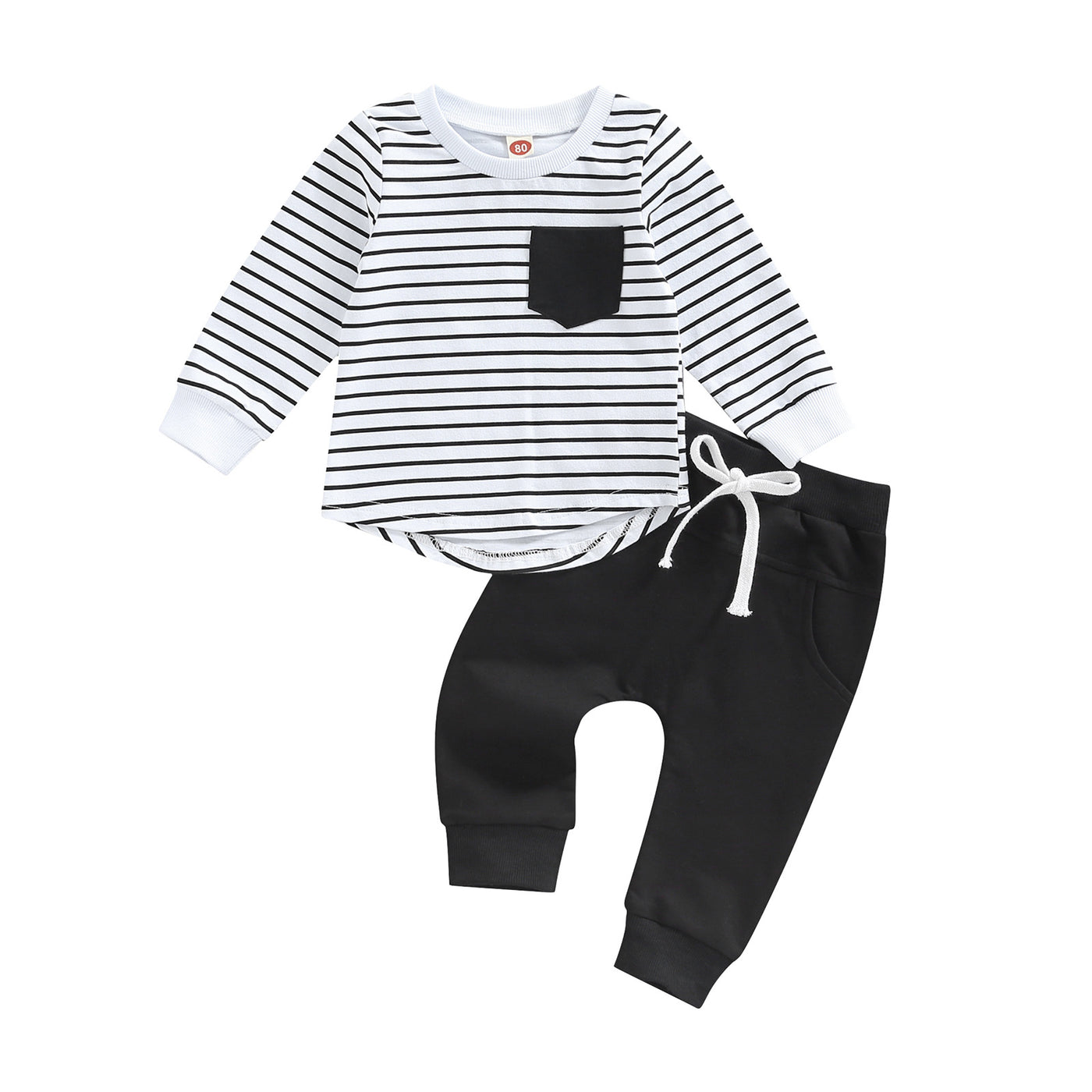 Children's Striped Long Sleeve Round Neck T-shirt Trousers Set