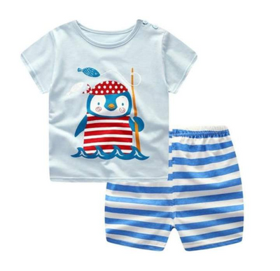 new children's summer children's clothing short-sleeved suit cotton boy girls small children cartoon summer two-piece