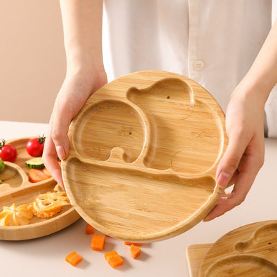 Children's Suction Cup Bamboo And Wood Dining Plate