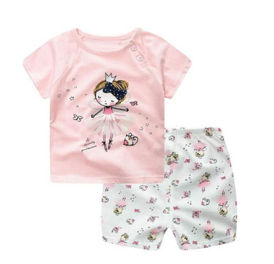 new children's summer children's clothing short-sleeved suit cotton boy girls small children cartoon summer two-piece