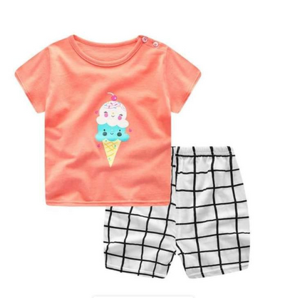 new children's summer children's clothing short-sleeved suit cotton boy girls small children cartoon summer two-piece