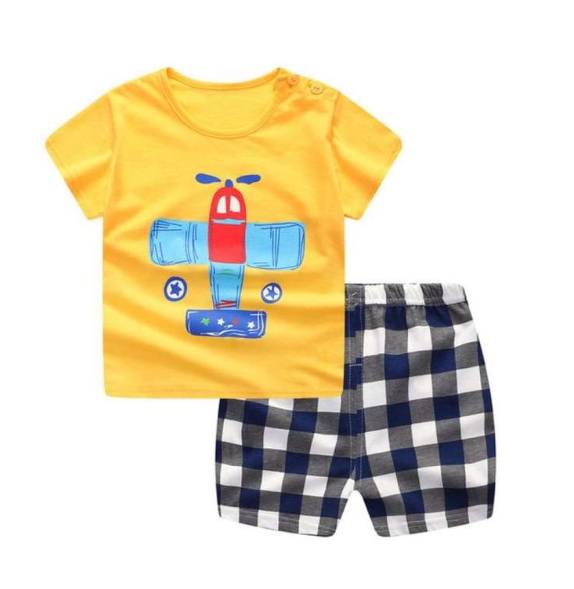 new children's summer children's clothing short-sleeved suit cotton boy girls small children cartoon summer two-piece