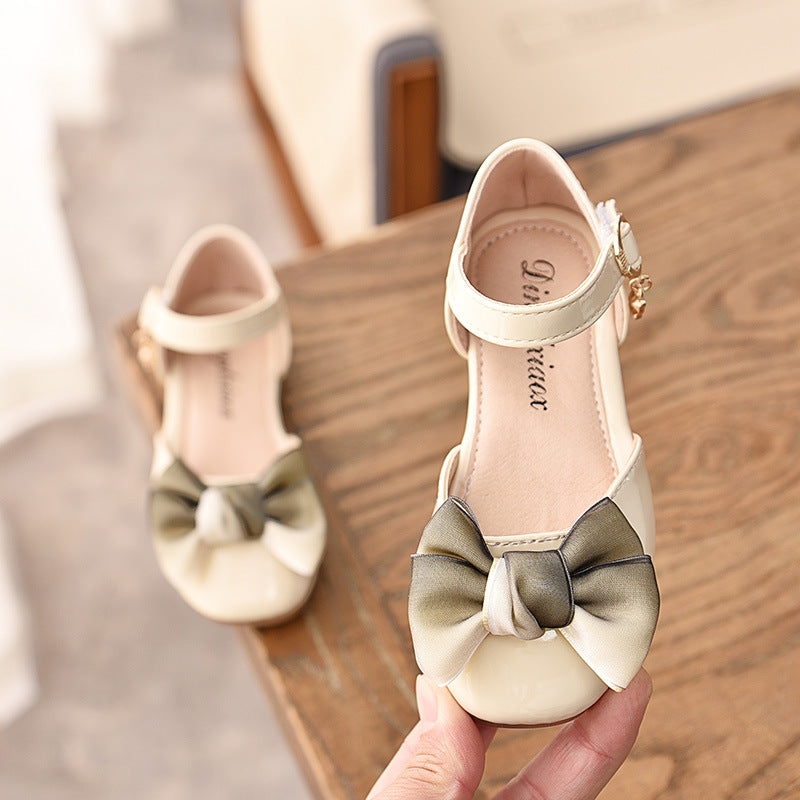 spring new children's shoes girls soft bottom sandals bow princess shoes baby single shoes bag leather shoes