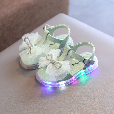 Baby Sandals Light Up, Girls Princess Shoes, Flowers, Soft-soled Toddler Shoes