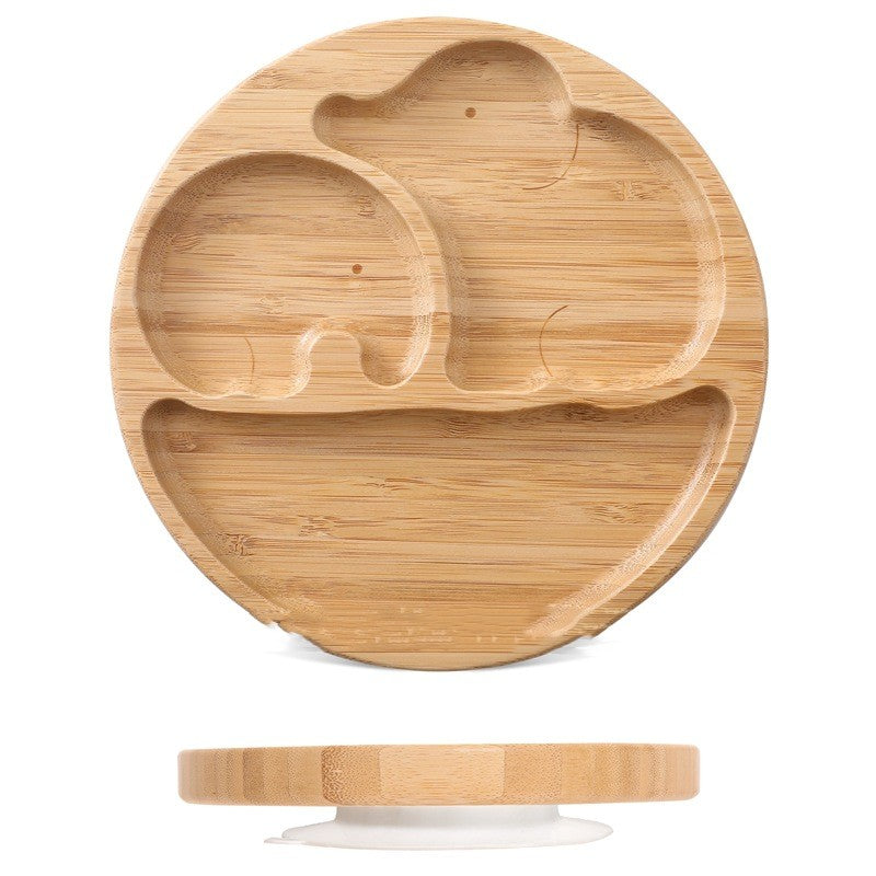 Children's Suction Cup Bamboo And Wood Dining Plate