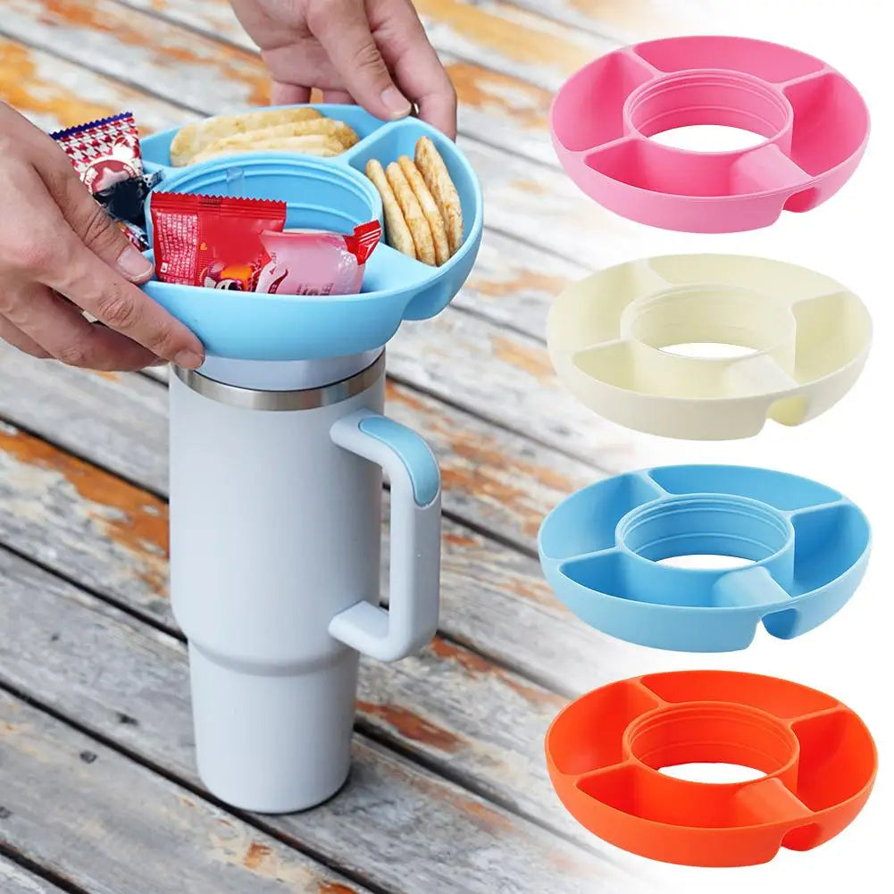 Silicone Snack For Cup 40 Oz Reusable Snack Container 4 Compartment Snack Platters Cup Snack Bowl Cup Holder Food Tray