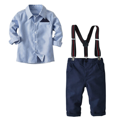 Boys White Long-sleeved Shirt And Pants Suit