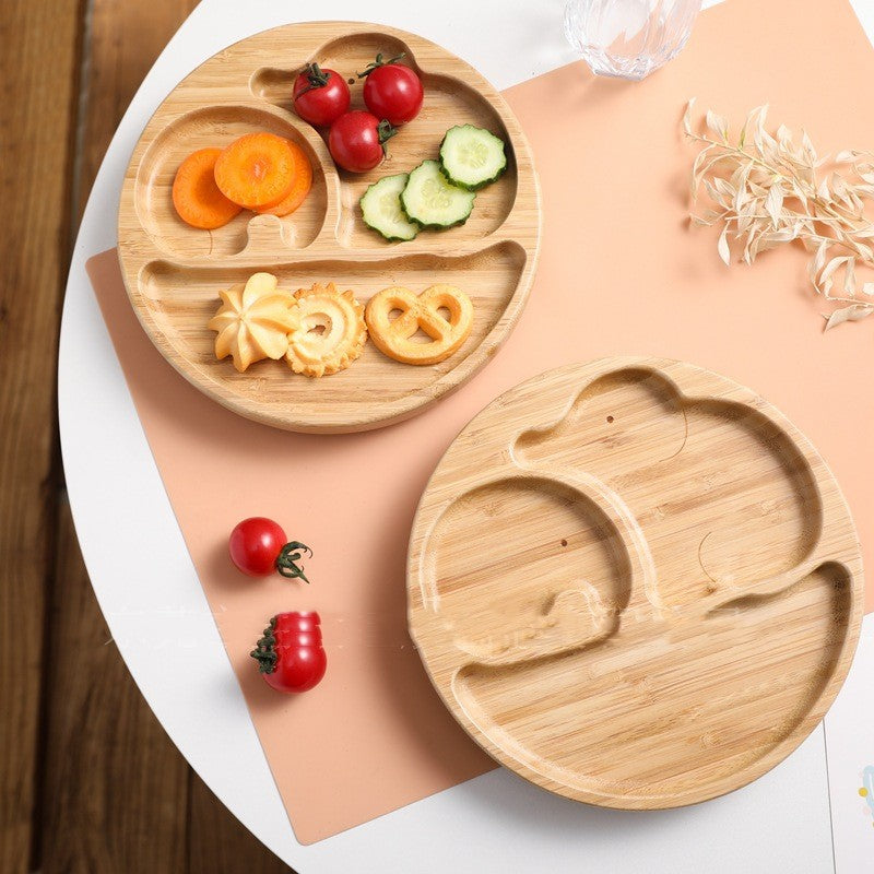 Children's Suction Cup Bamboo And Wood Dining Plate