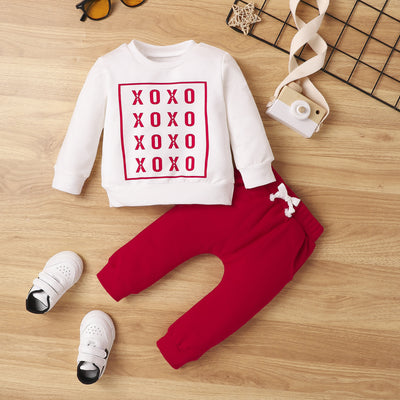 Long Sleeve Printed Letters Sweater Trousers Suit