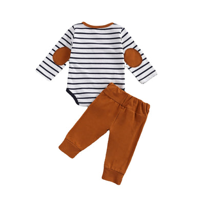 Casual Suit Clothing Round Neck Long Sleeve Stripe Romper Button Decoration Loose Trousers