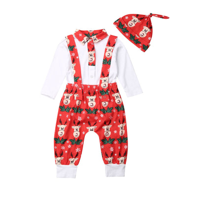 3PCS Newborn Baby Girl Boy Tops Romper Elk Pants Hat