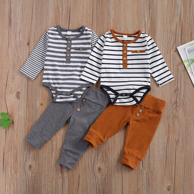 Casual Suit Clothing Round Neck Long Sleeve Stripe Romper Button Decoration Loose Trousers