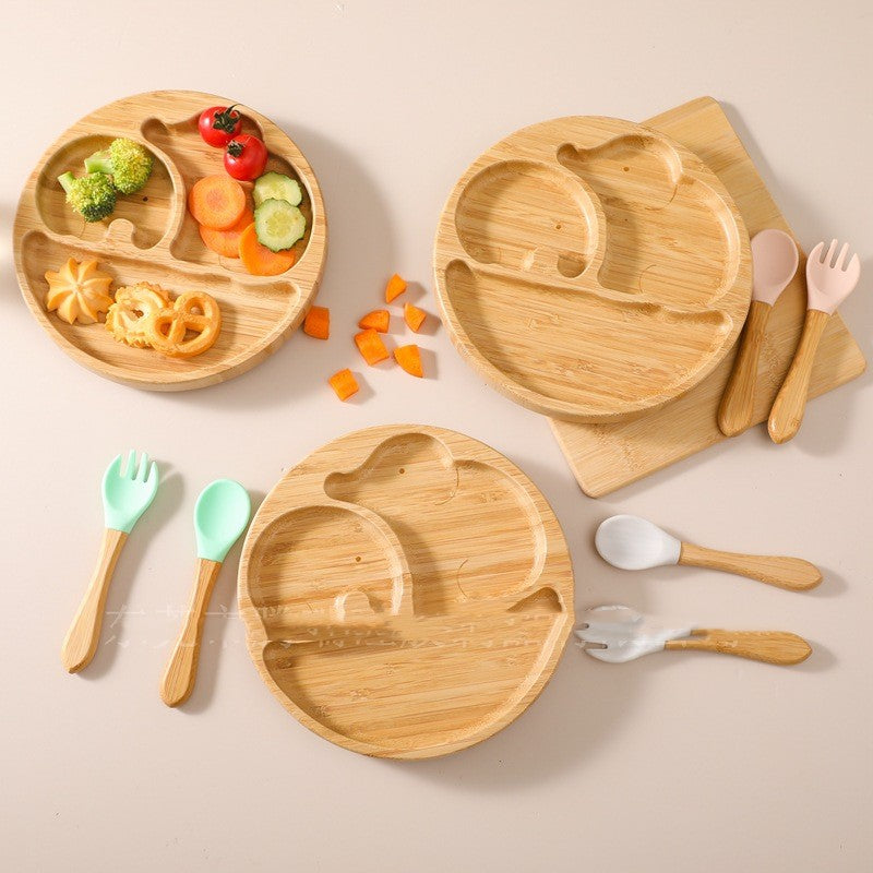 Children's Suction Cup Bamboo And Wood Dining Plate